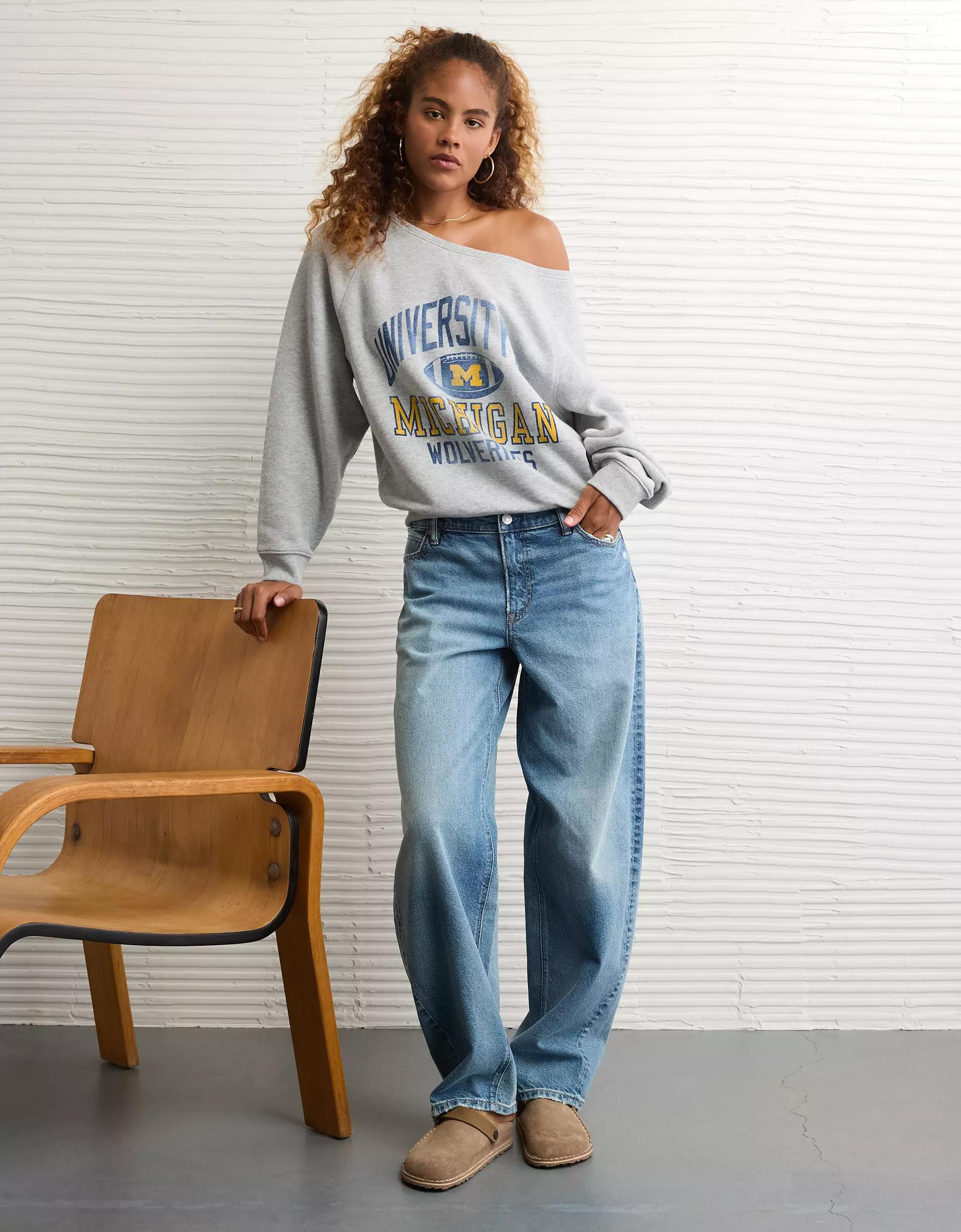 AE Michigan Wolverines Graphic Off The Shoulder Sweatshirt Product Image