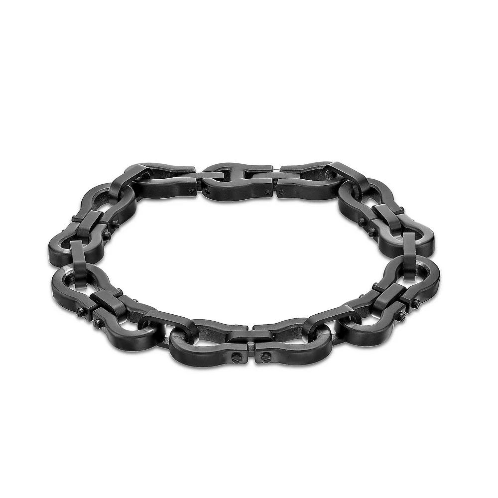 LYNX Men's Stainless Steel Omega Link Bracelet, Size: 8.5", Black Product Image