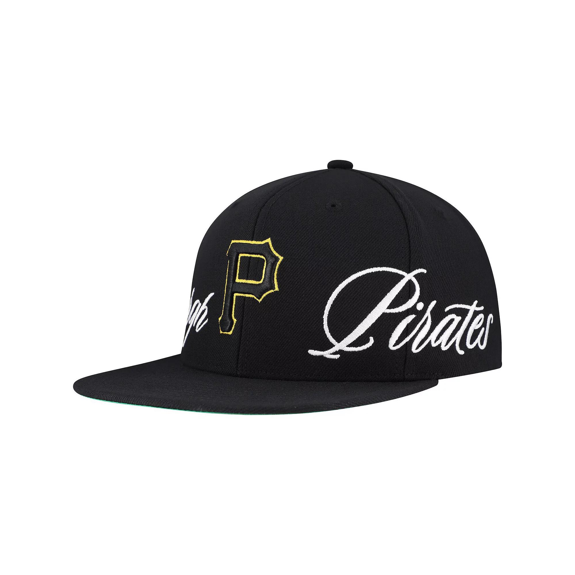 Men's Mitchell & Ness Black Pittsburgh Pirates Just Don x MLB Lux Script Snapback Hat Product Image
