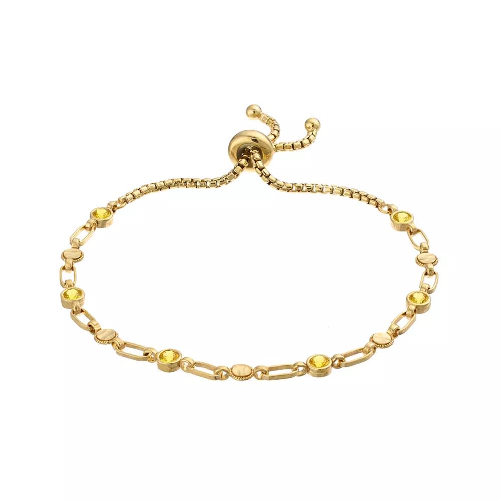 Kristen Kesho Sterling Silver Lab-Created Yellow Sapphire & Round Link Adjustable Bolo Bracelet, Women's, Size: 9.50, Gold Tone Product Image