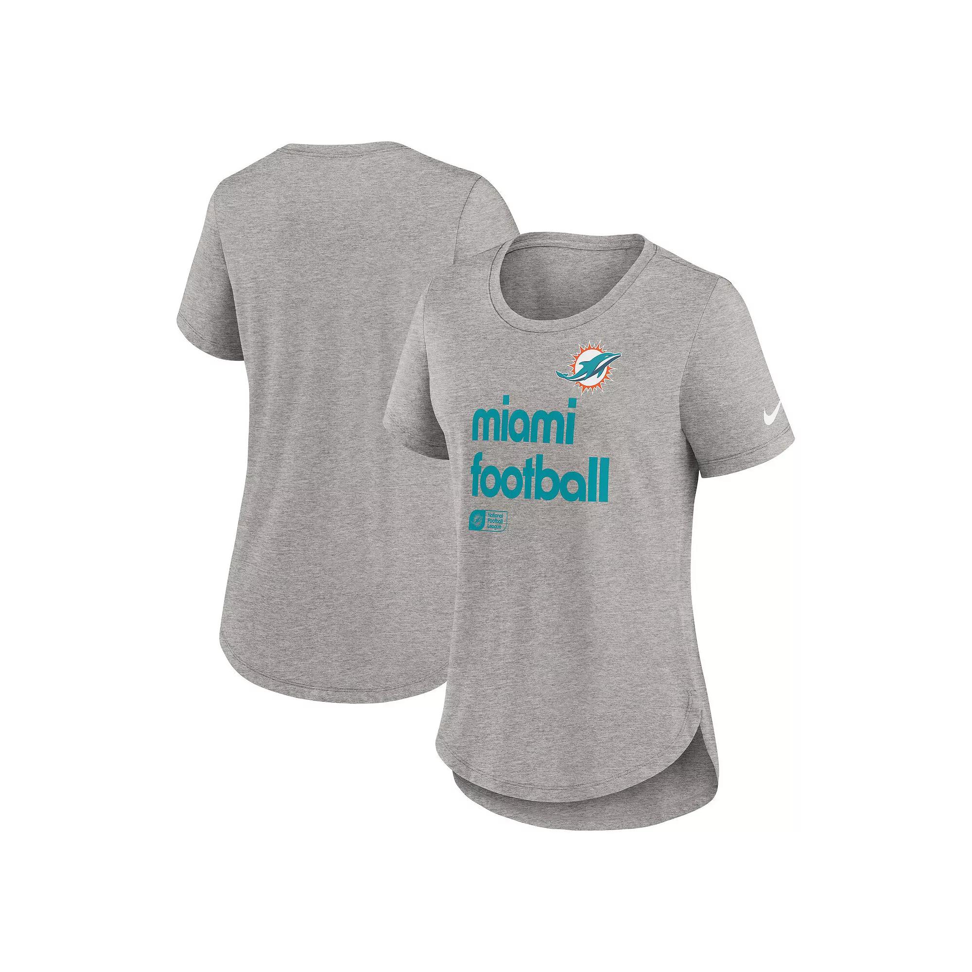 Women's Nike Heather Gray Miami Dolphins Fashion Tri-Blend T-Shirt,  Product Image