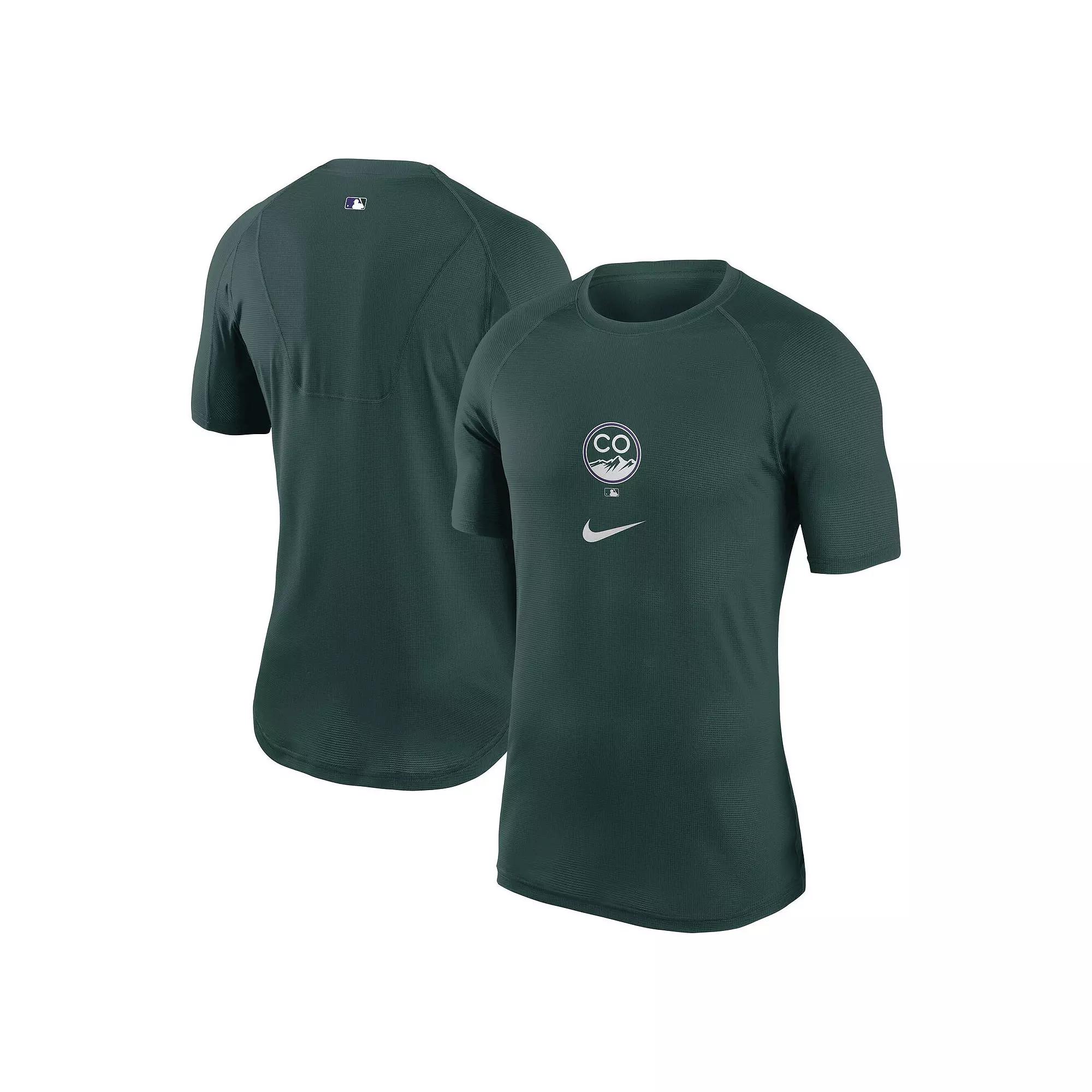 Men's Nike Green Colorado Rockies City Connect Performance Raglan Base Layer Top,  Product Image