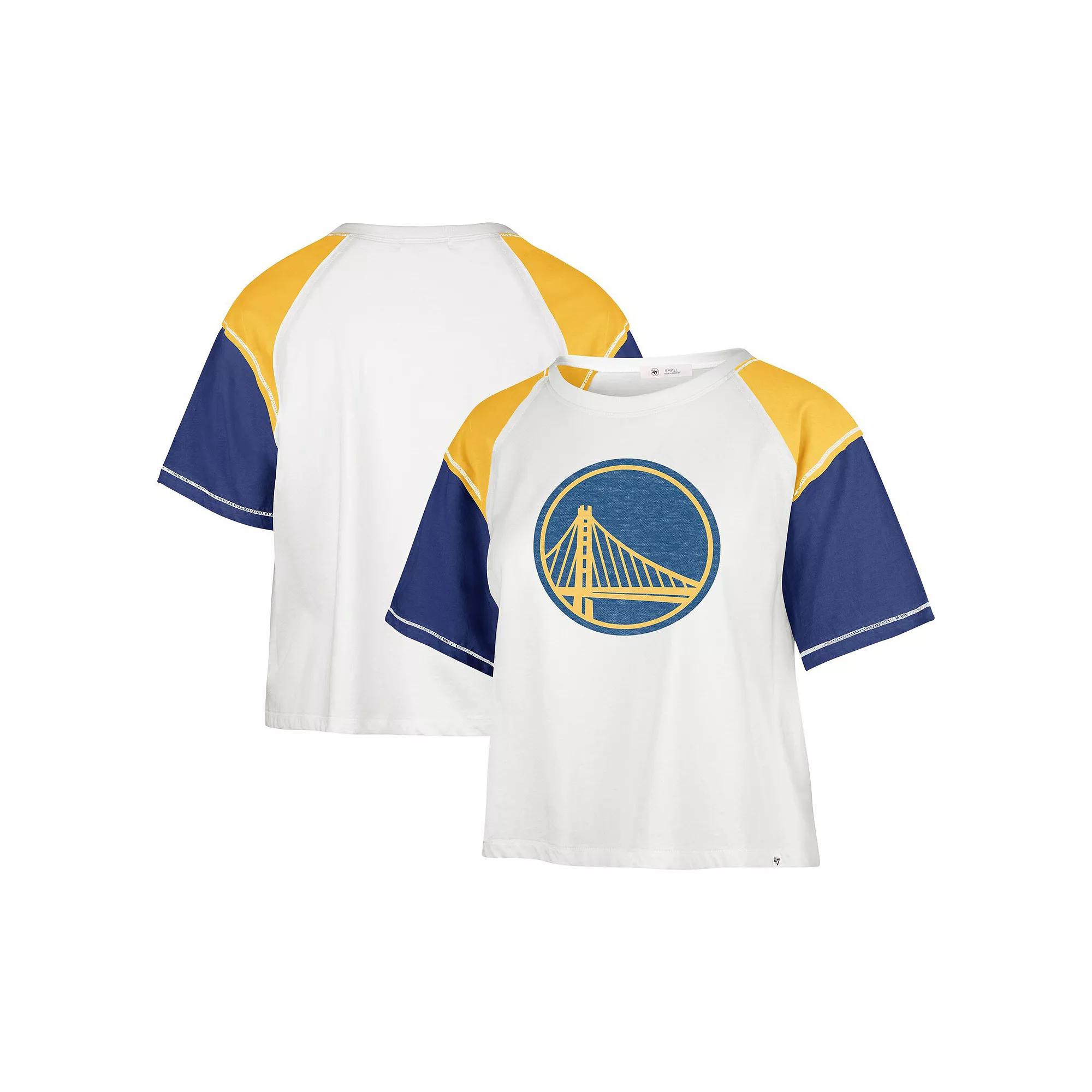 Women's '47 Cream Golden State Warriors Premier Raglan Cropped T-Shirt, Size: Large, Beige Product Image