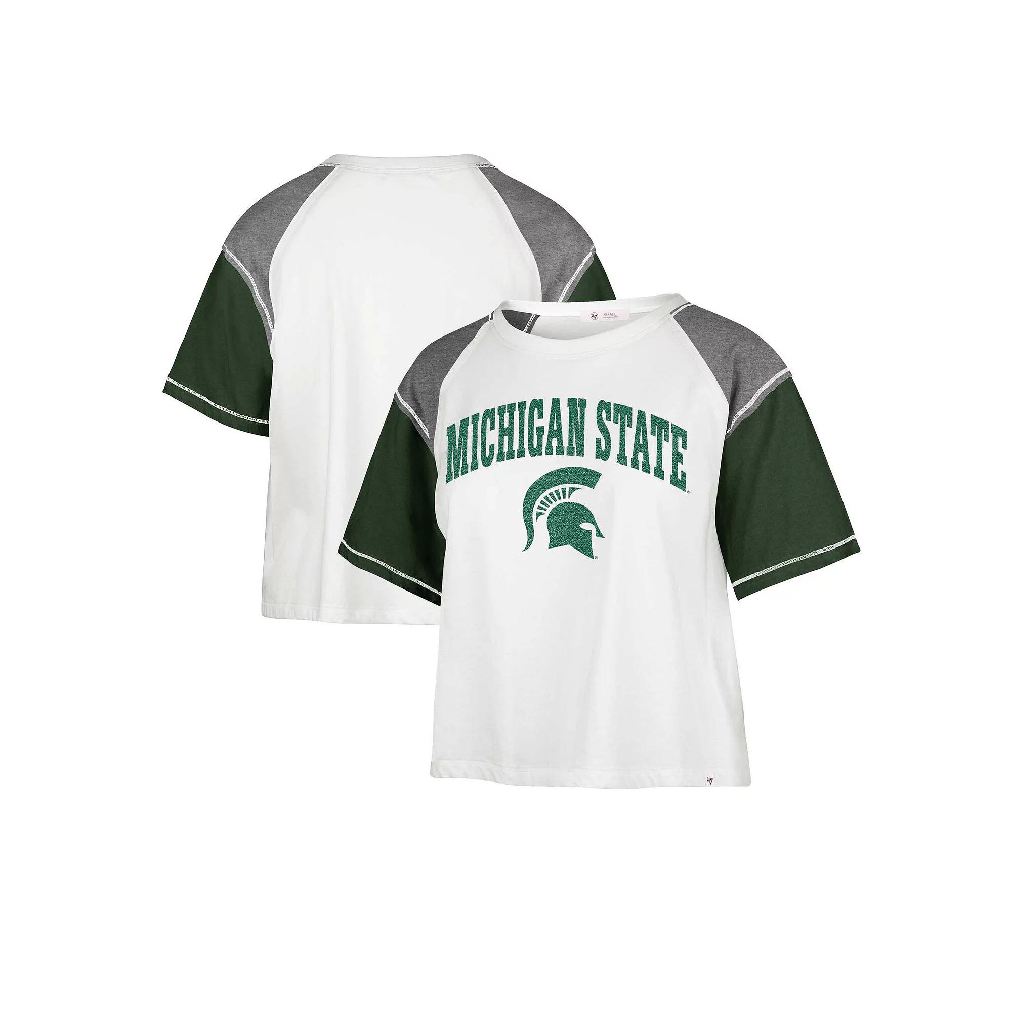 Women's '47 White Michigan State Spartans Serenity Gia Cropped T-Shirt, Size: XL Product Image