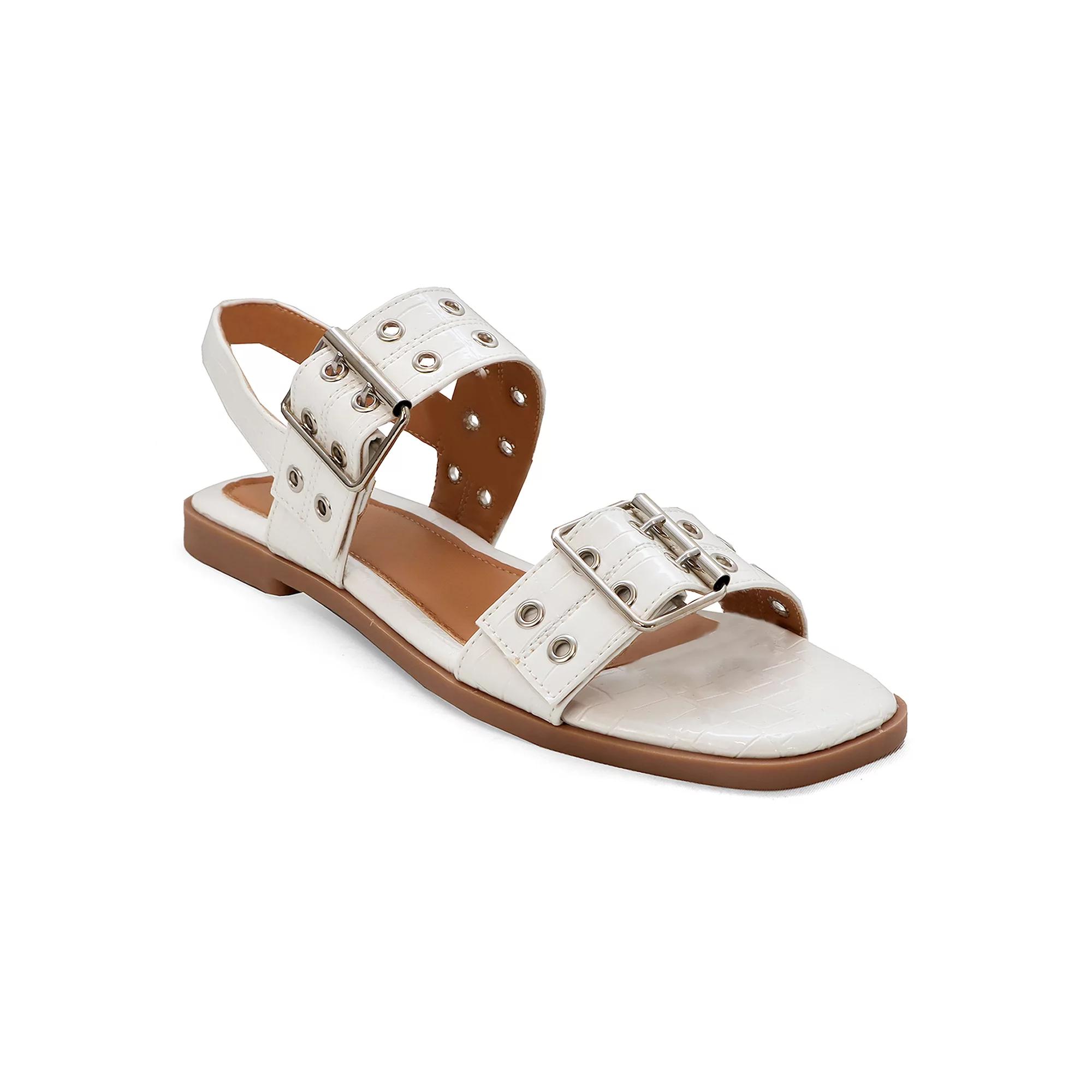 Yoki Women's Double Buckle Square Toe Flat Sandal,  Product Image