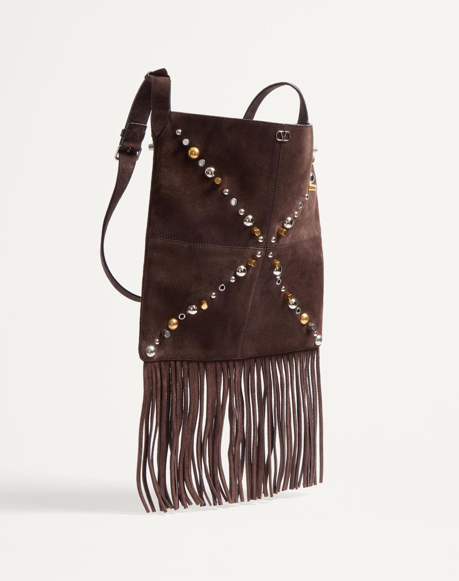 Valentino Garavani Nellcôte Suede Shoulder Bag With Fringes Product Image
