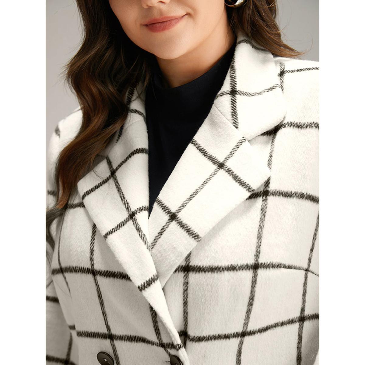 Plus Size Plaid Double Breasted Suit Collar Blazer White Women Dailywear Striped Contrast Sleeve Long Sleeve Suit Collar 12/L Elegant Blazers BloomChic Product Image