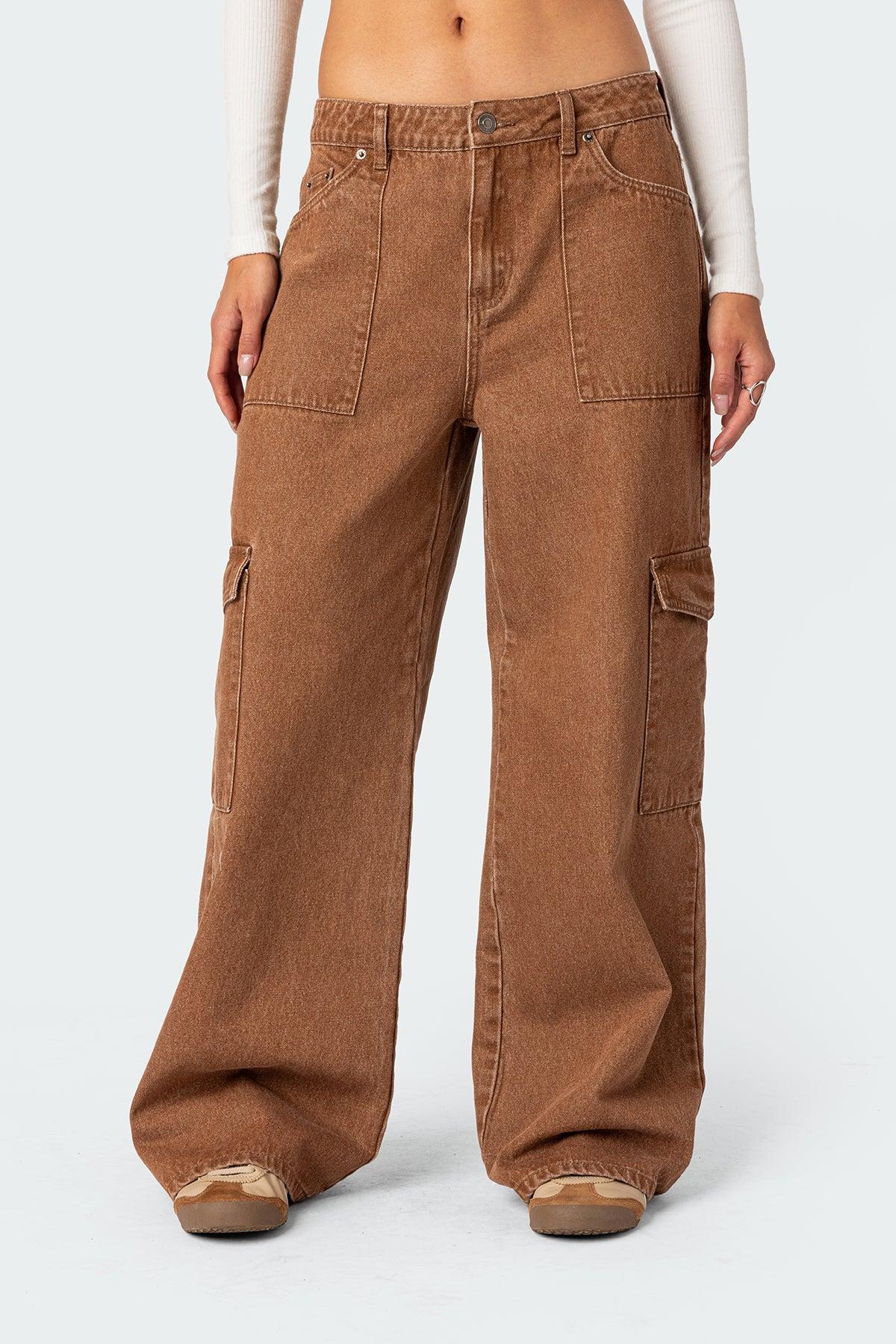 Stone Wash Mid Rise Cargo Pants Product Image