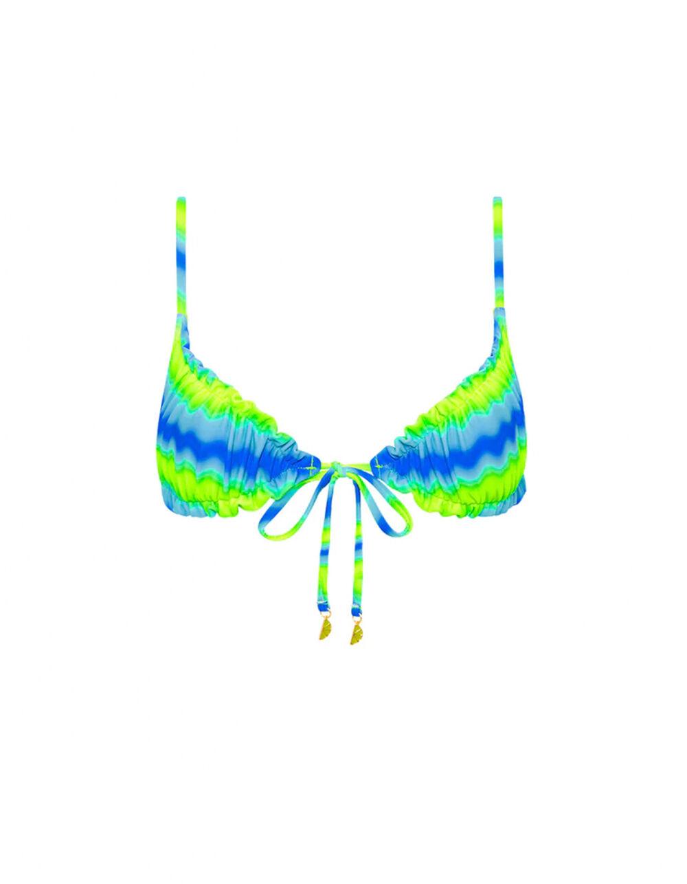 KULANI KINIS Ruched Bralette Bikini Top - GREEN COMBO Product Image