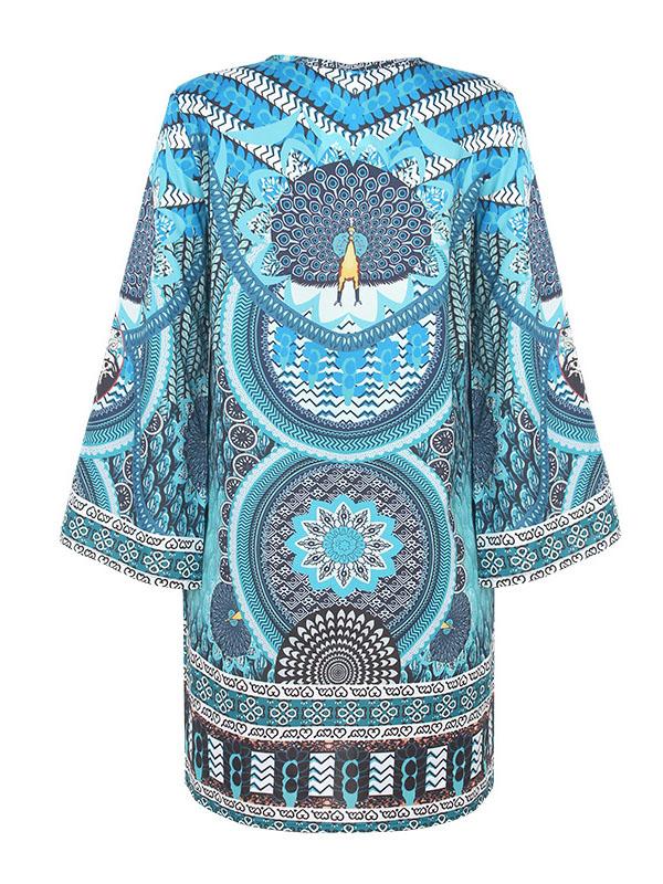 A-Line Flared Sleeves Printed Split-Joint V-Neck Mini Dresses Product Image