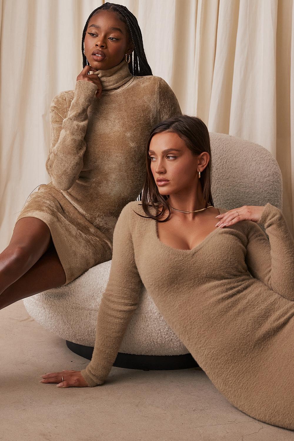 Lucille  camel fuzzy maxi dress - sale Product Image