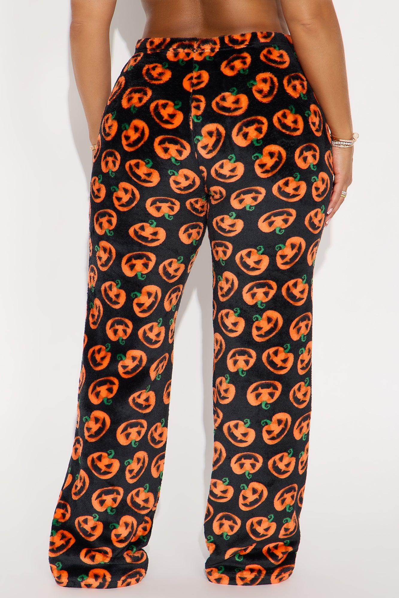 Spooky Pumpkin Plush Halloween PJ Pants I - Black/Orange Female Product Image