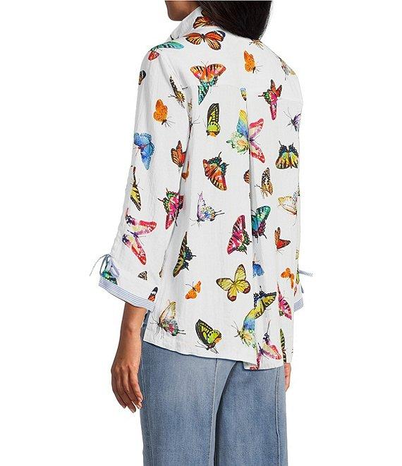 John Mark Butterfly Print Wire Collar 3/4 Sleeve Button Front Tunic Product Image