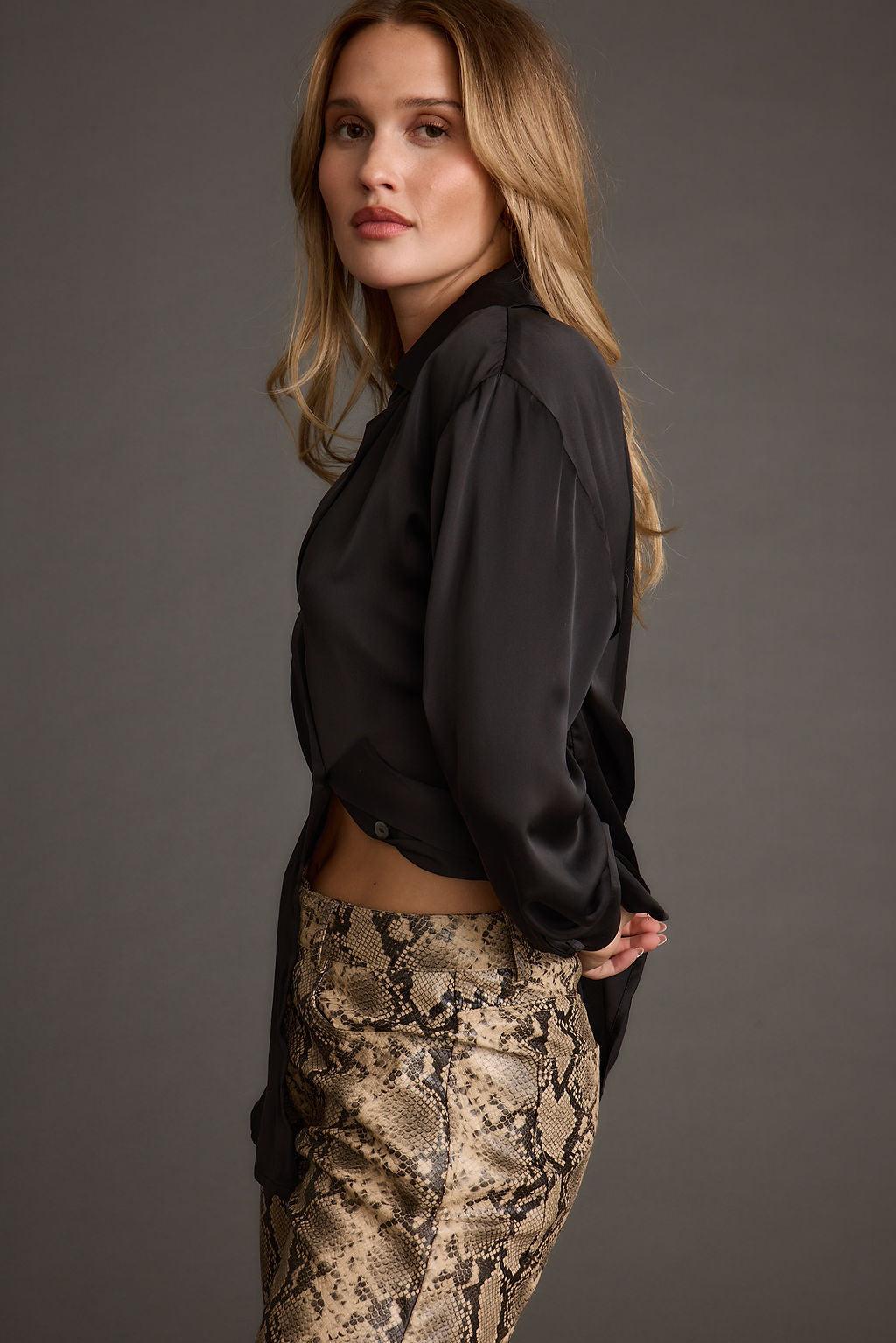 Cash Black Satin Button Down Top Product Image