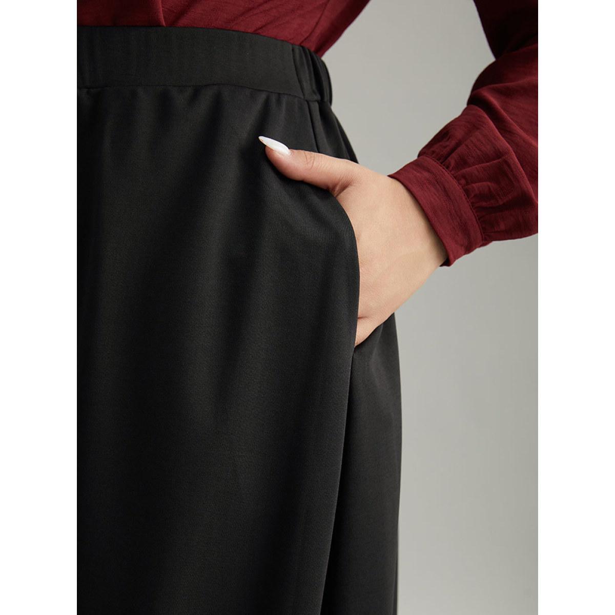 Plus Size Plain Elastic Waist Pocket Laser Cut Skirt Women Black Elegant Plain Low stretch Pocket Dailywear Skirts BloomChic 30/6X Product Image