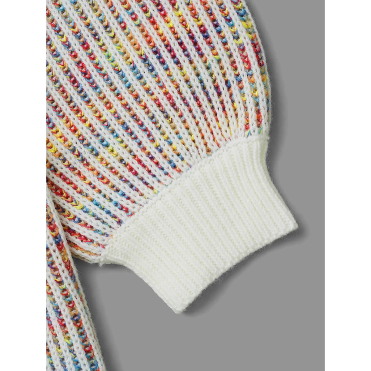 Plus Size Round Neck Texture Contrast Heather Pullover Beige Women Casual Loose Long Sleeve Round Neck Everyday Pullovers BloomChic 28/5X Product Image