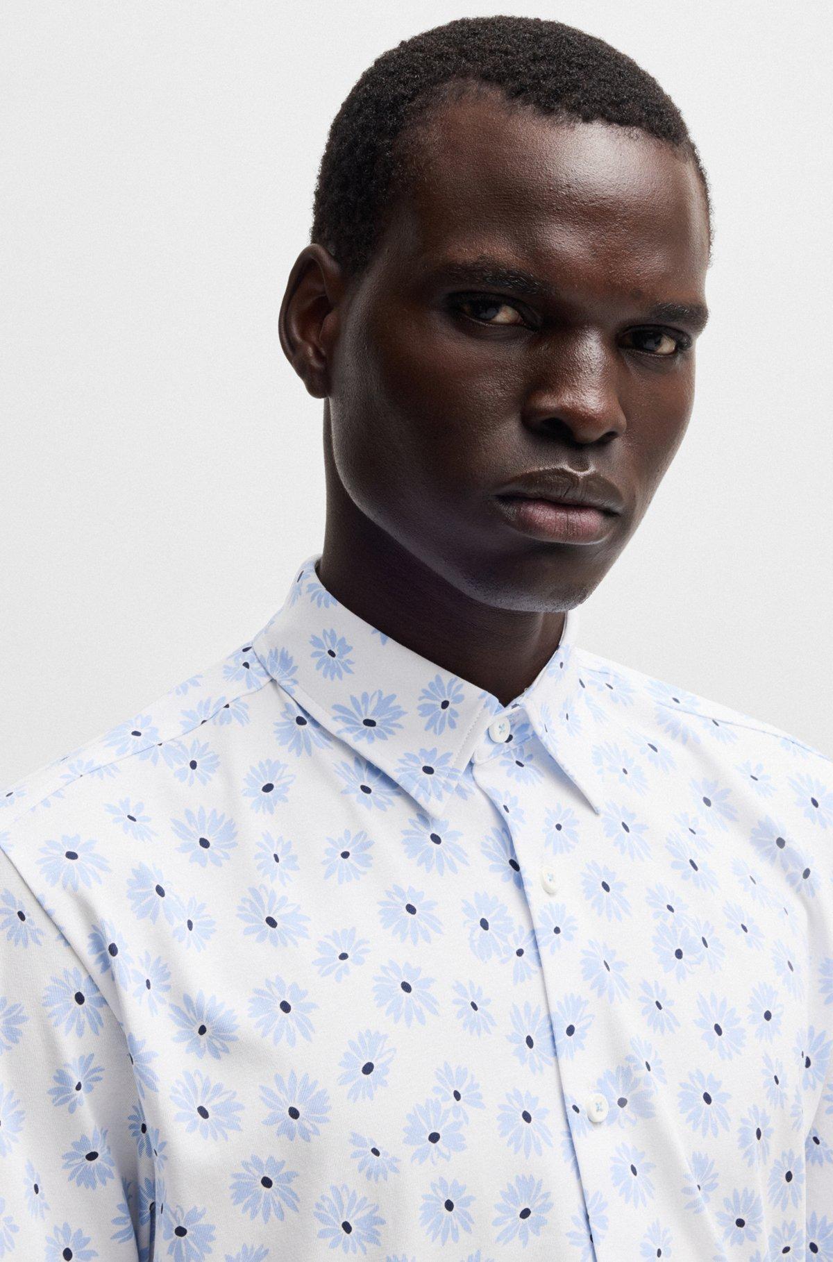 Slim-fit shirt in a floral-print cotton blend Product Image