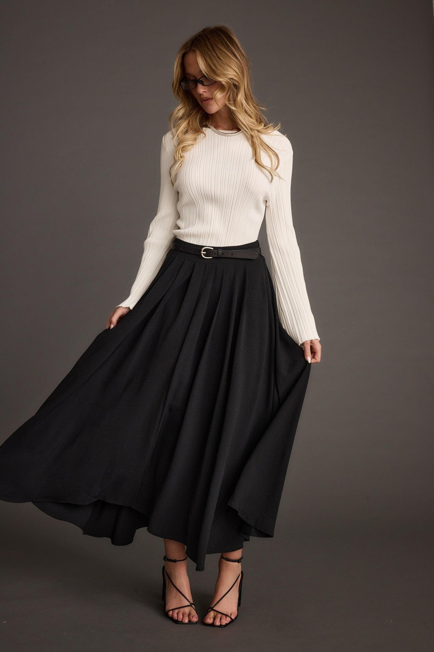 Melinda White Ribbed Knit Bell Sleeve Top Product Image