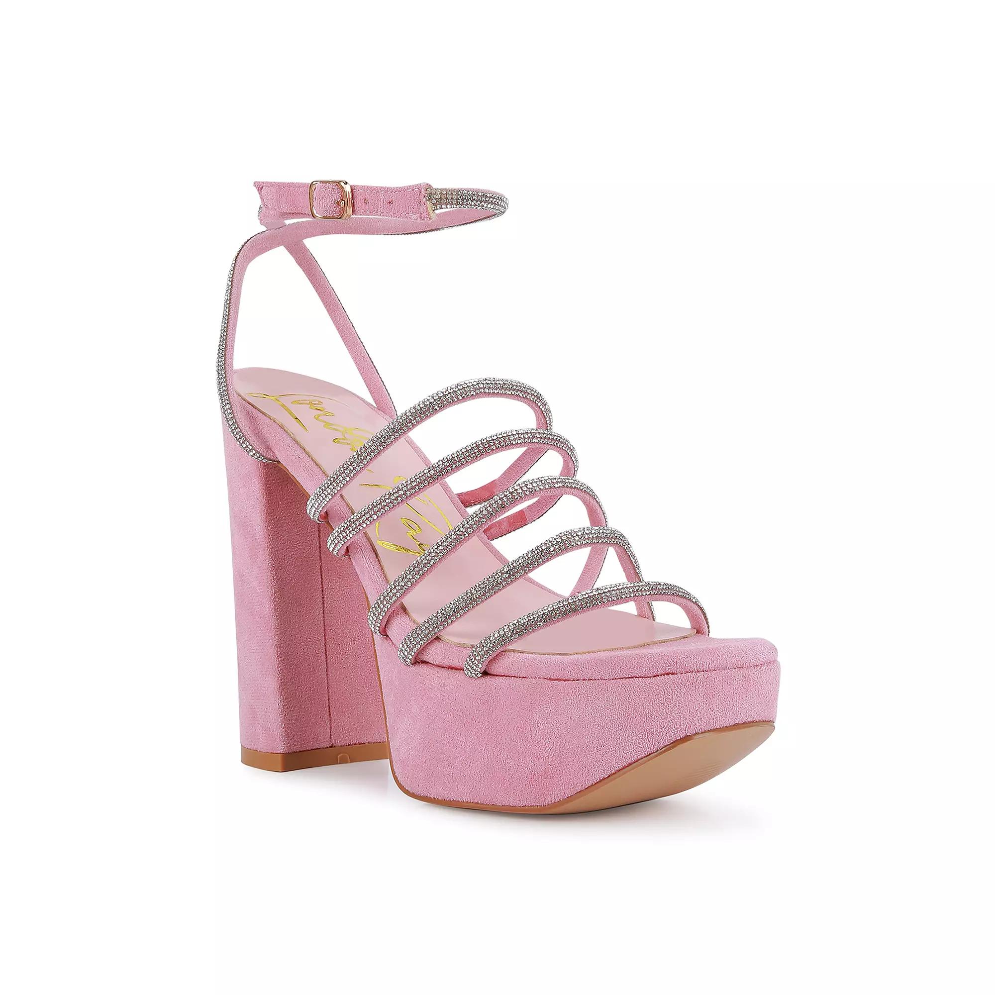 London Rag Tricks Women's Rhinestone Block Heel Sandals, Size: 6.5, Pink Product Image