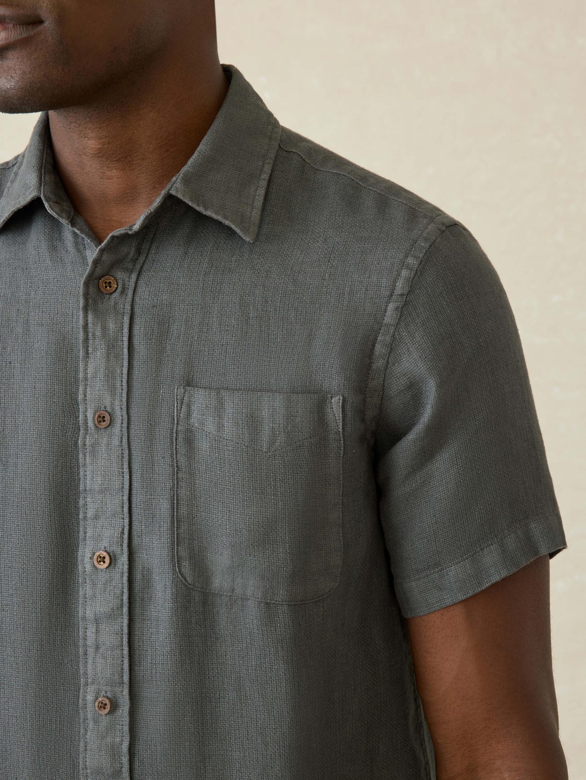 Short-Sleeve Palma Linen Shirt - Washed Black Basketweave Male Product Image