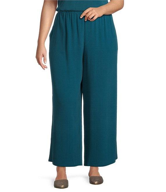 Eileen Fisher Plus Size Silk Georgette Crepe Wide-Leg Pull-On Ankle Pants Product Image