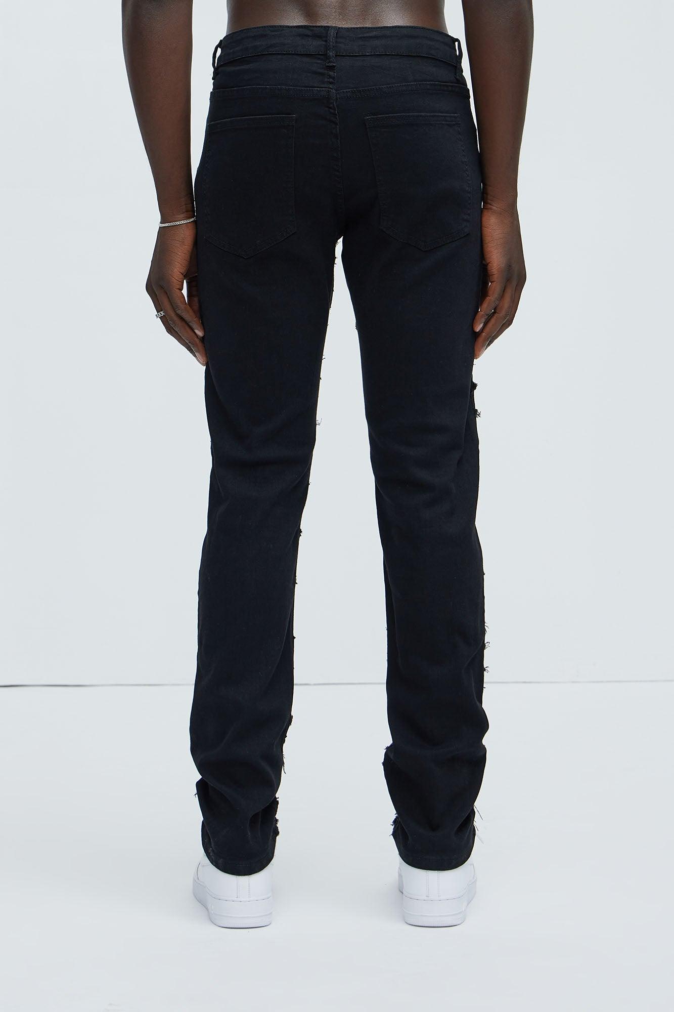 Frayed Lines Slim Jeans - Black Product Image