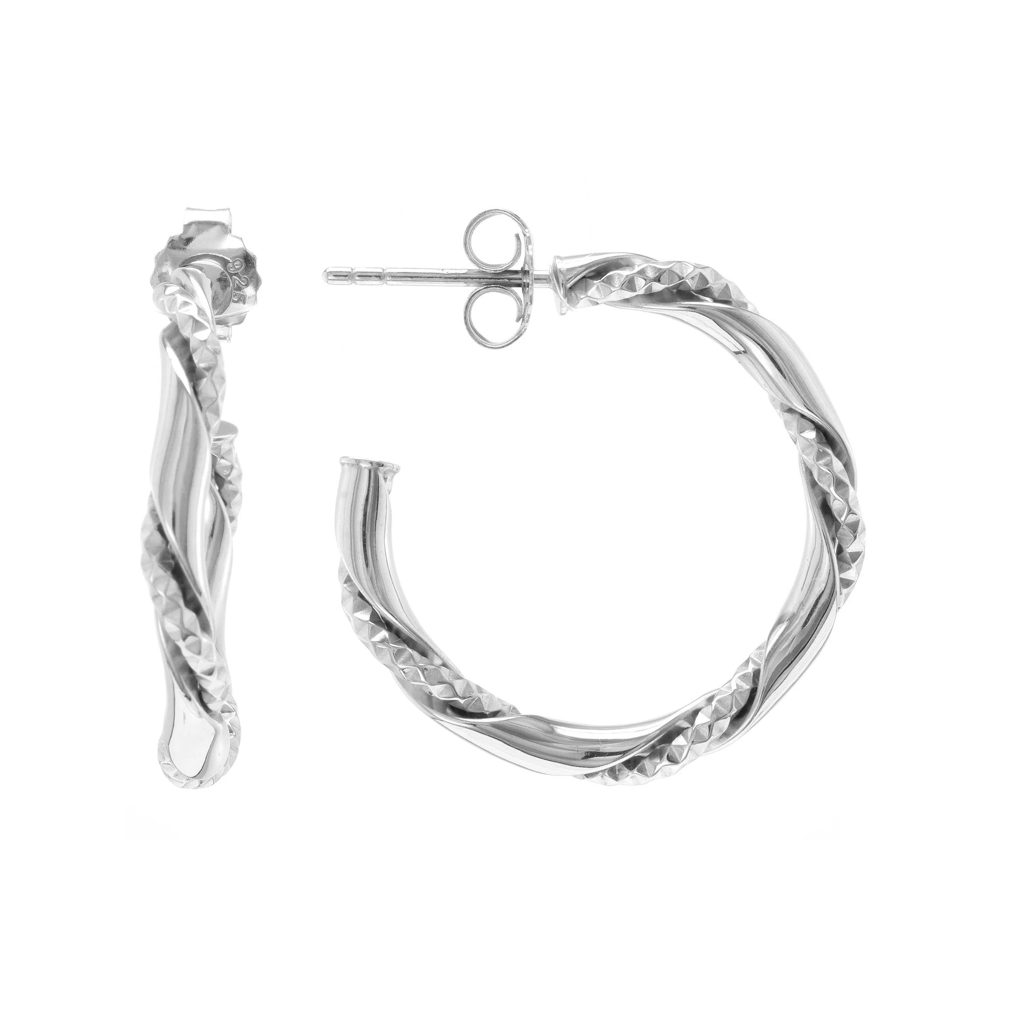Judy Crowell Sterling Silver Textured Twist Hoop Earrings, Women's Product Image