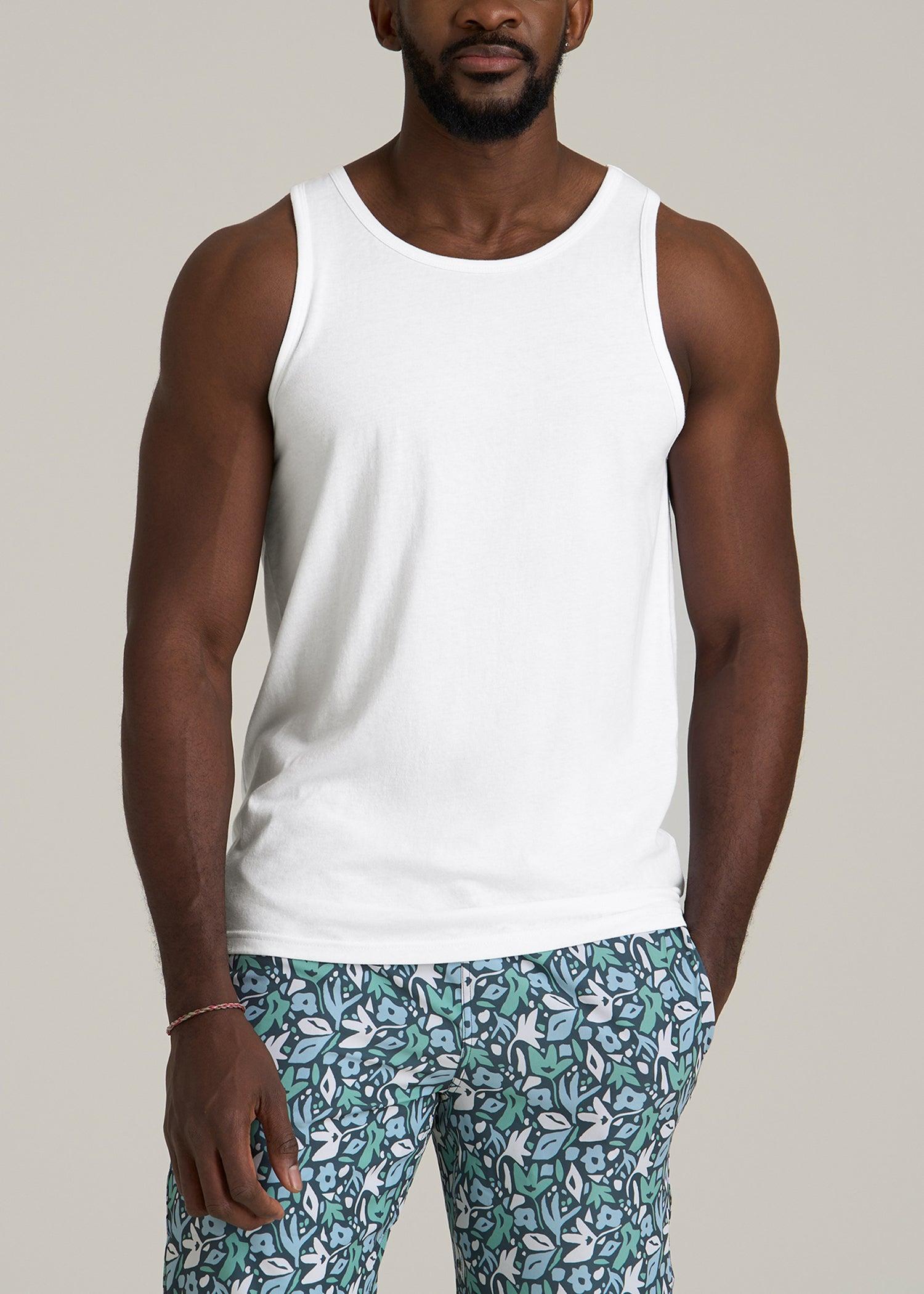 The Essential Beach Tank for Tall Men in White Male Product Image