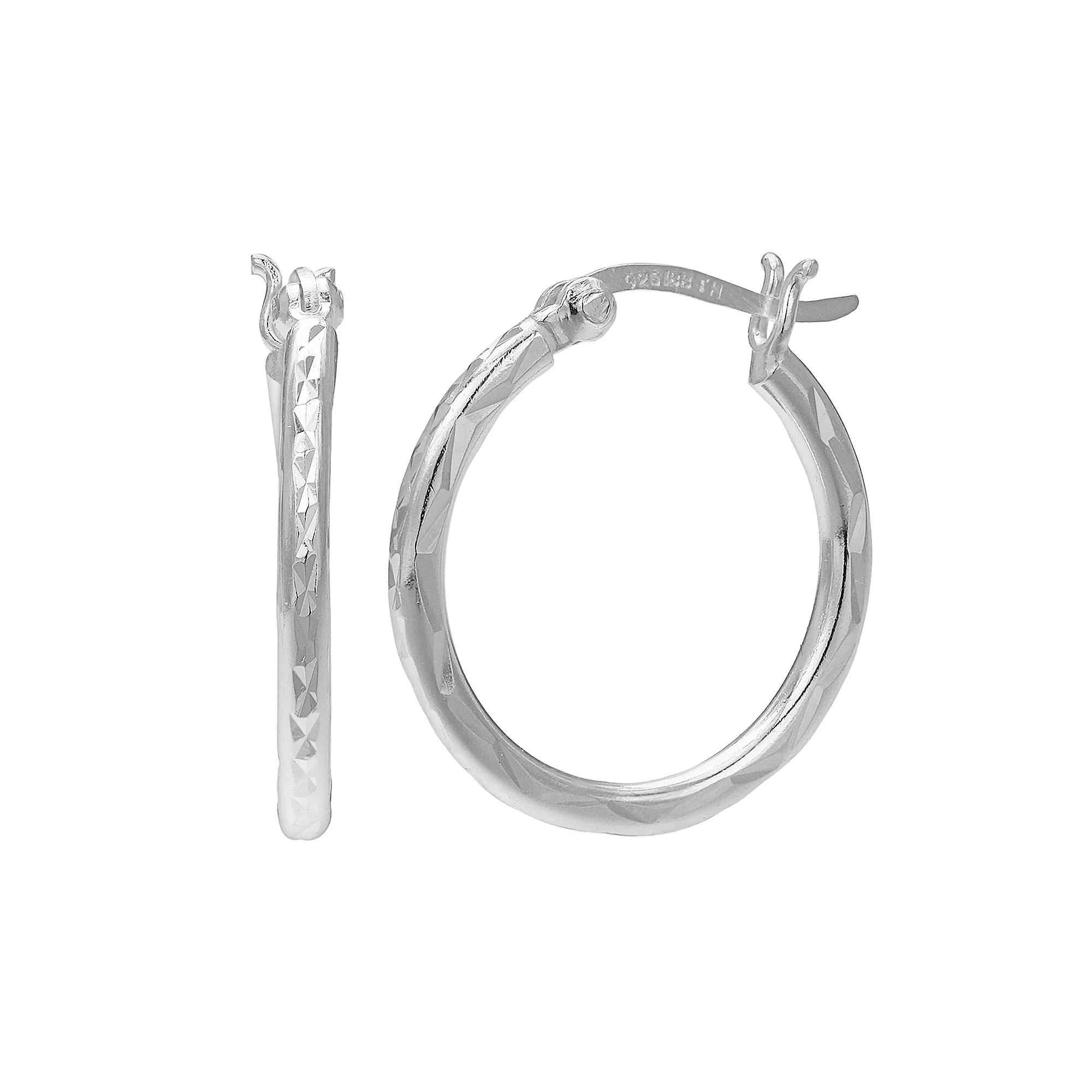 PRIMROSE Sterling Silver Textured Hoop Earrings, Women's, Grey Product Image