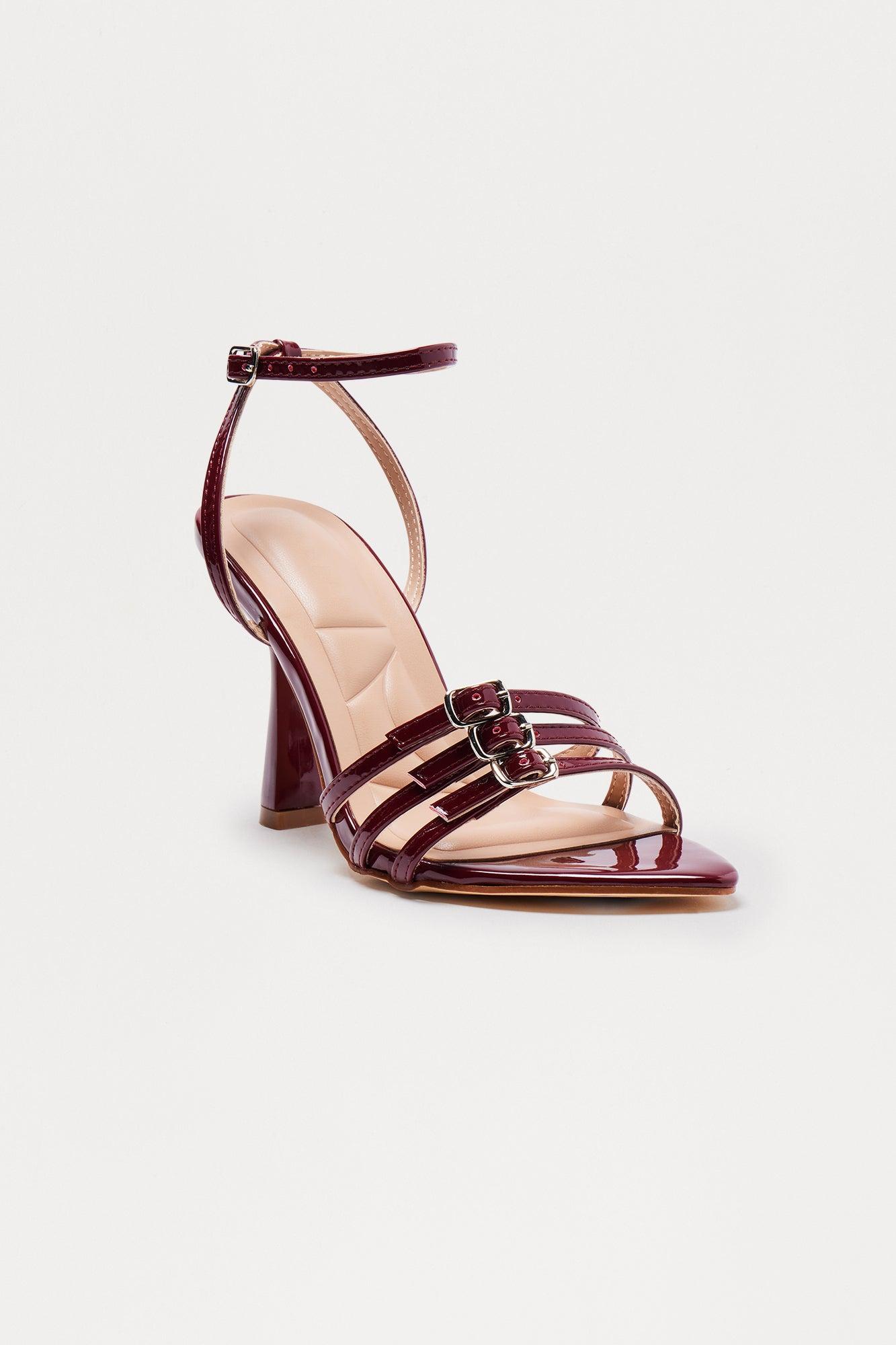 Anira Buckle Stiletto Heels - Burgundy Product Image
