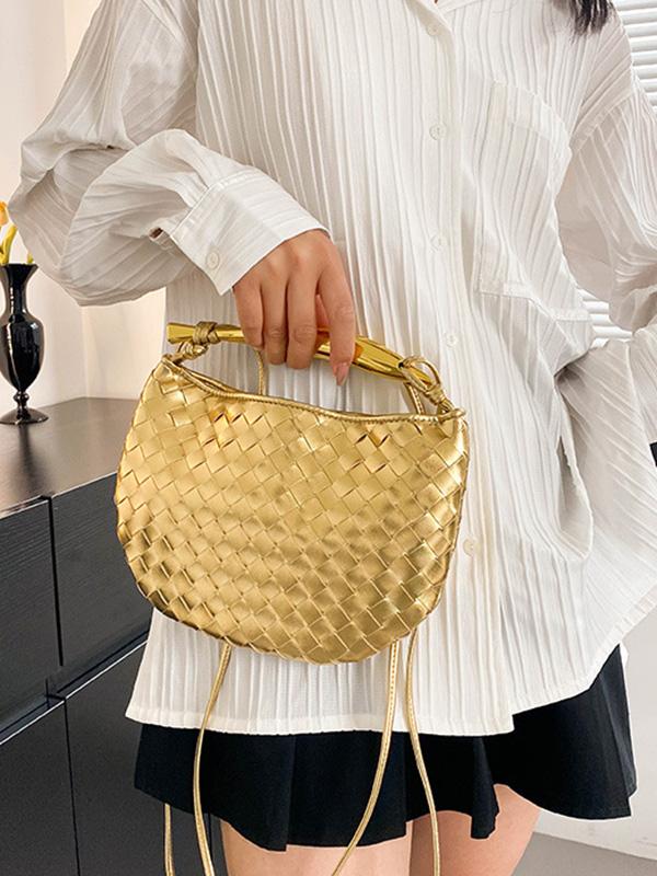 Geometric Split-Joint Woven Zipper Bags Handbags Product Image