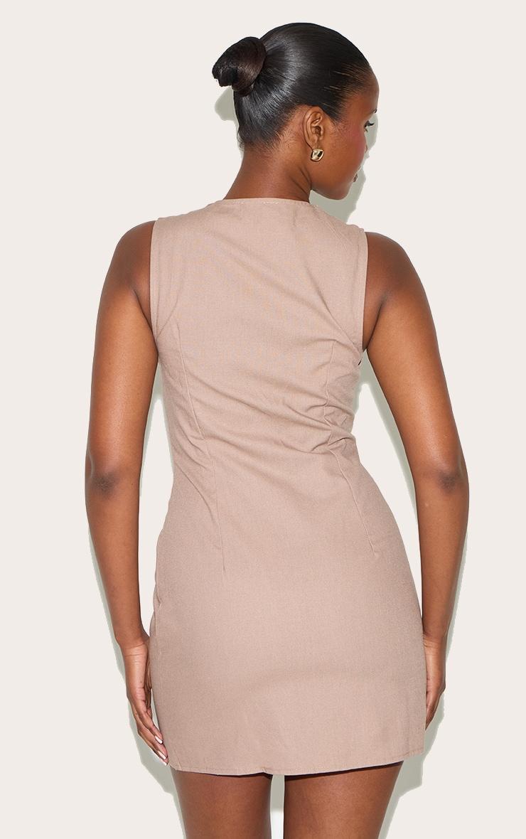 Taupe Asymmetric Button Down Shift Dress Product Image