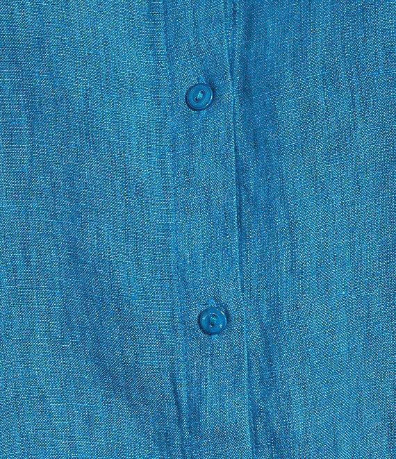 Eileen Fisher Washed Organic Linen Mandarin Collar Short Sleeve Button Front Top Product Image