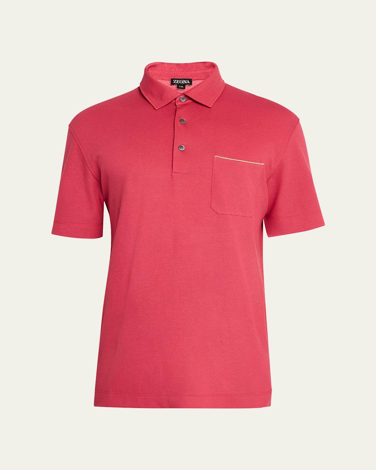 Mens Pique Polo Shirt with Leather-Trim Pocket Product Image
