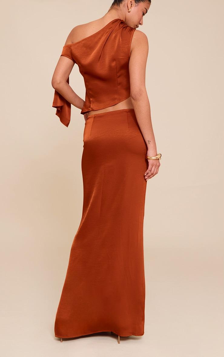 Rust Mid Rise Satin Maxi Skirt Product Image