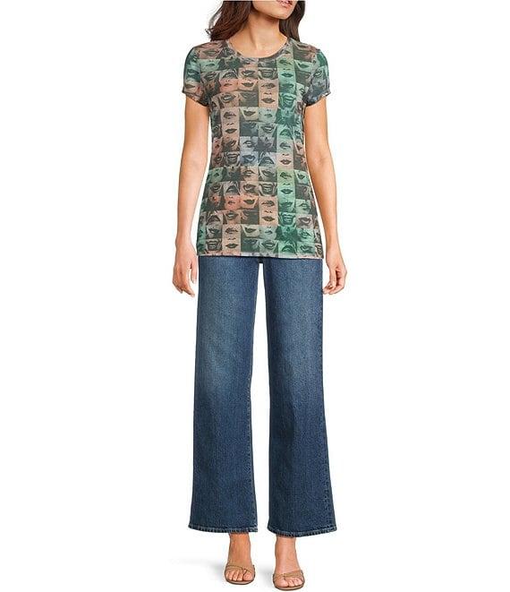 Guess Checkered Lips Printed Short Sleeve Burnout Jersey T-Shirt Product Image