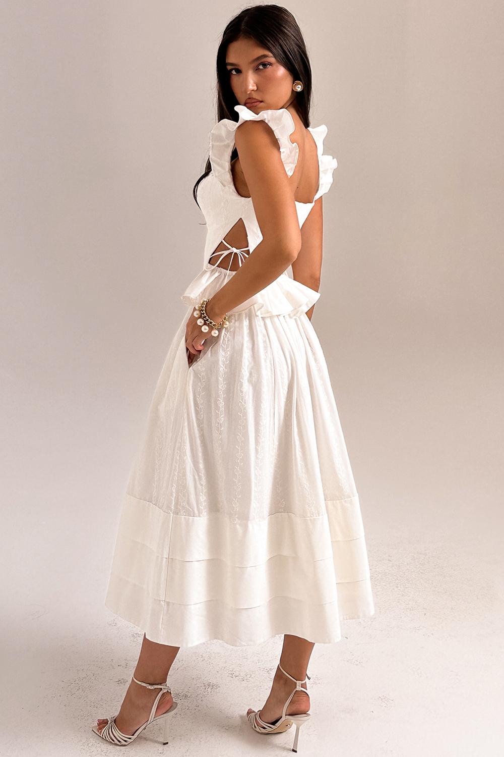 Augustine  white embroidered cotton midi skirt Product Image