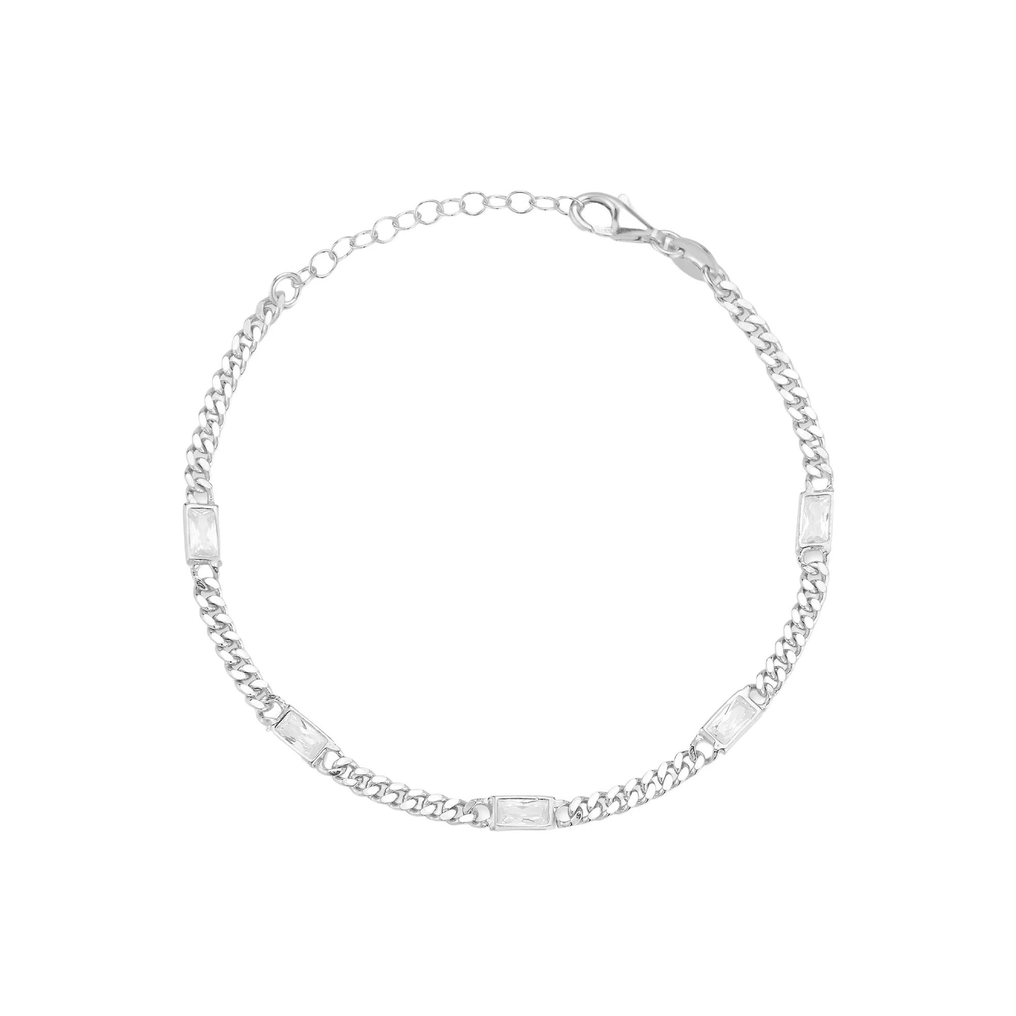 Sunkissed Sterling Cubic Zirconia Curb Chain Bracelet, Women's, Size: 7", Silver Tone Product Image