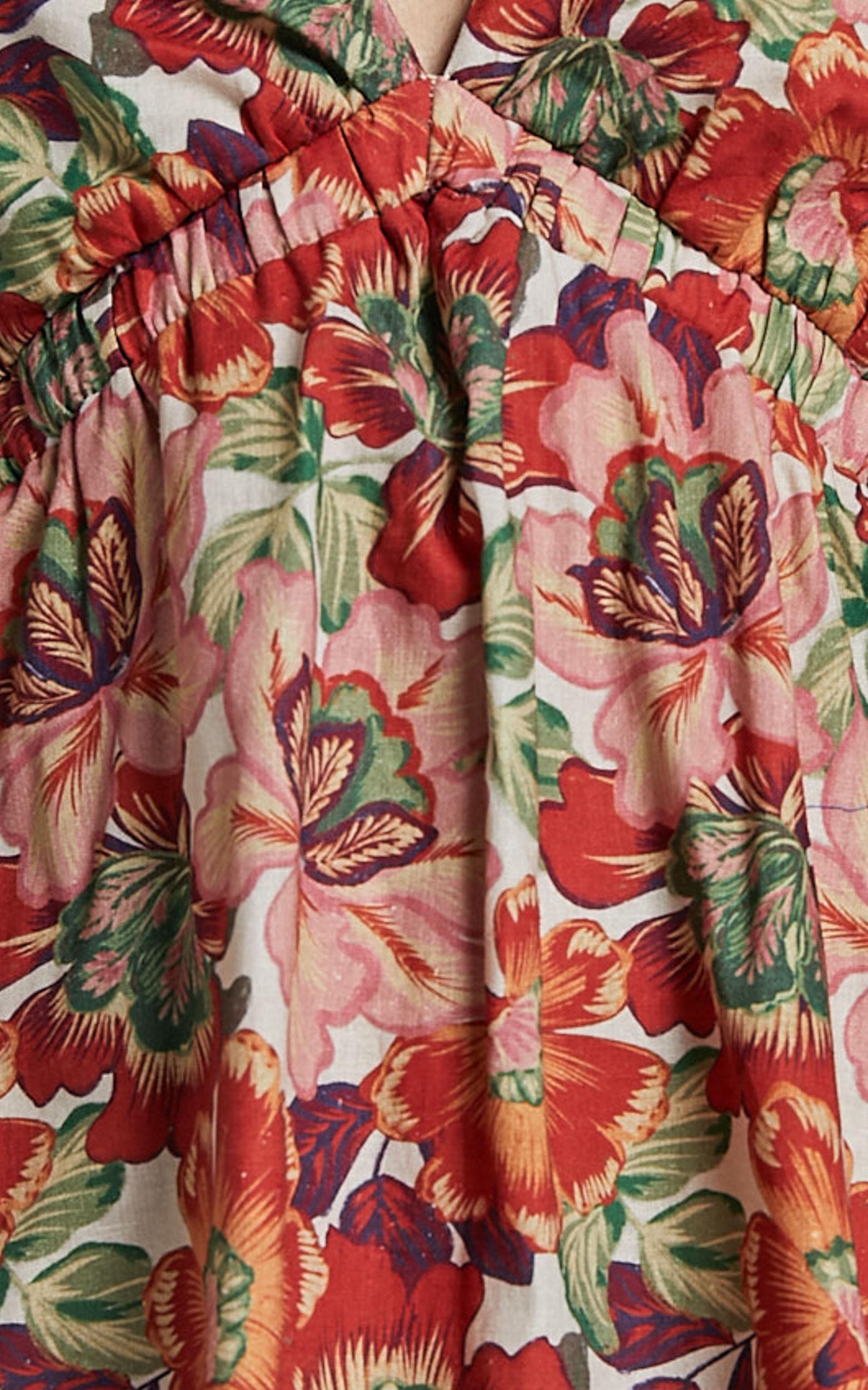 Amalie The Label - Loleta Linen Blend Short Balloon Sleeve Low Back Mini Dress in Musee Print Product Image