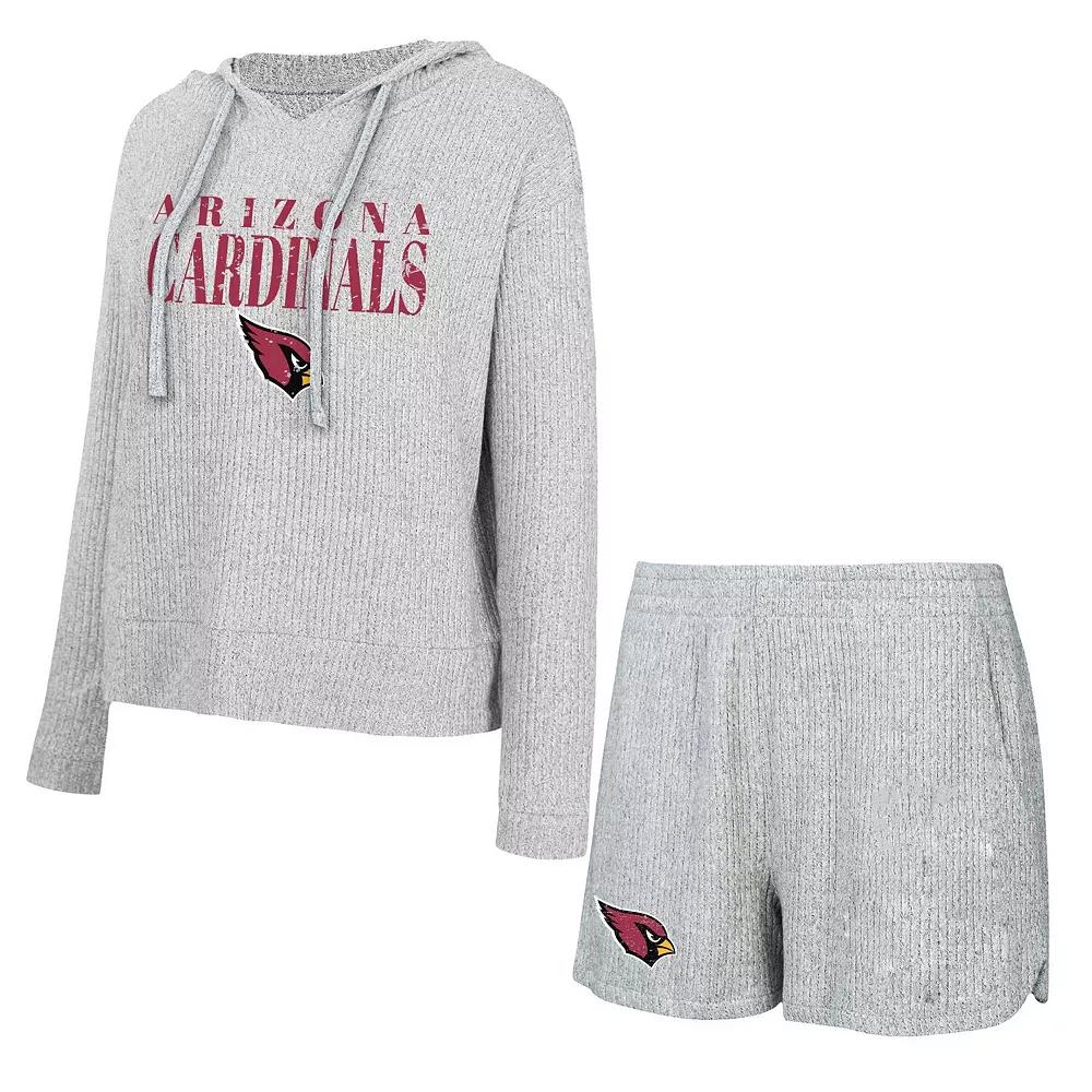 Women's Concepts Sport Gray Arizona Cardinals Juniper Long Sleeve Hoodie T-Shirt & Shorts Set,  Product Image