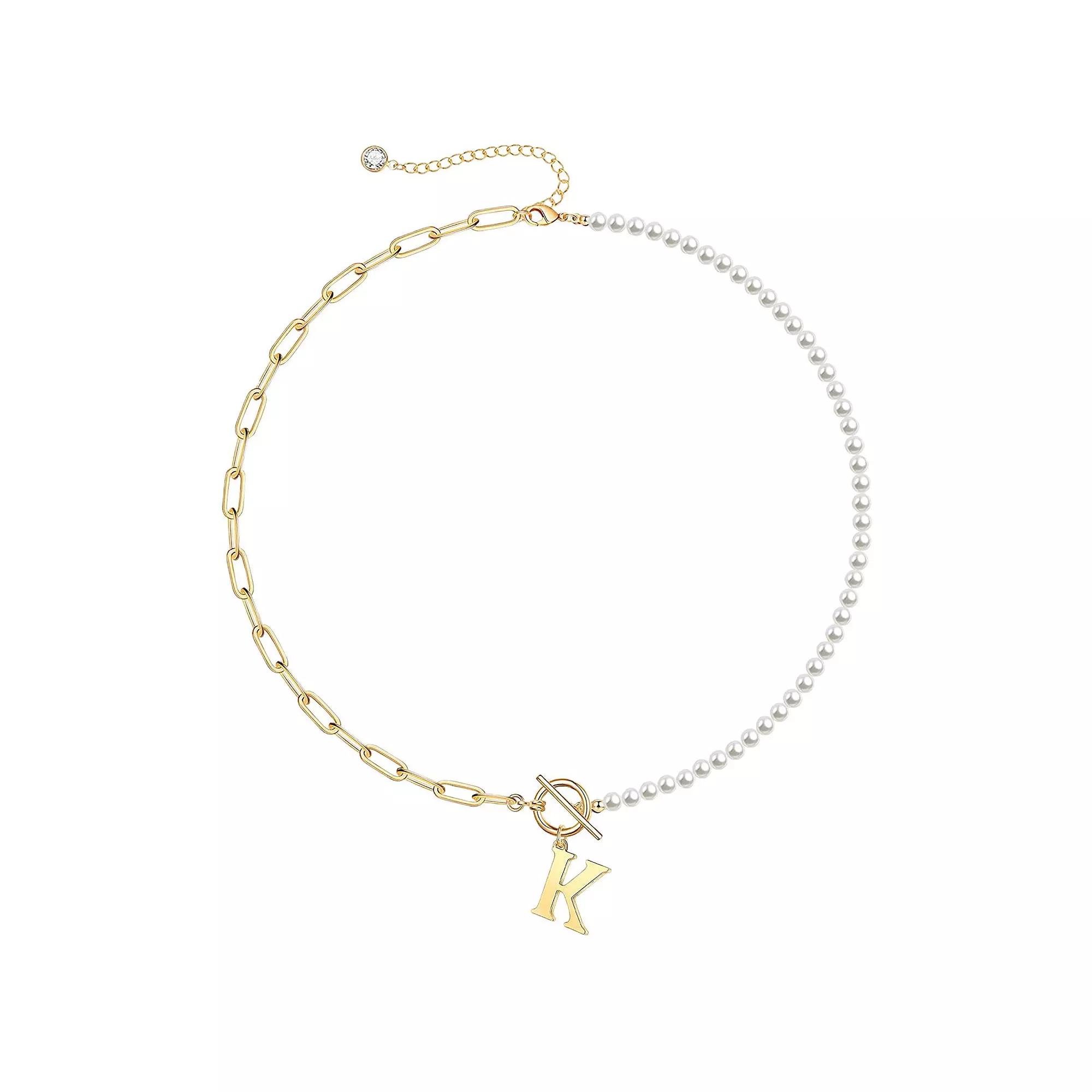 14k Gold Plated Initial Link Chain Necklace, Womens Gold Tone K Product Image