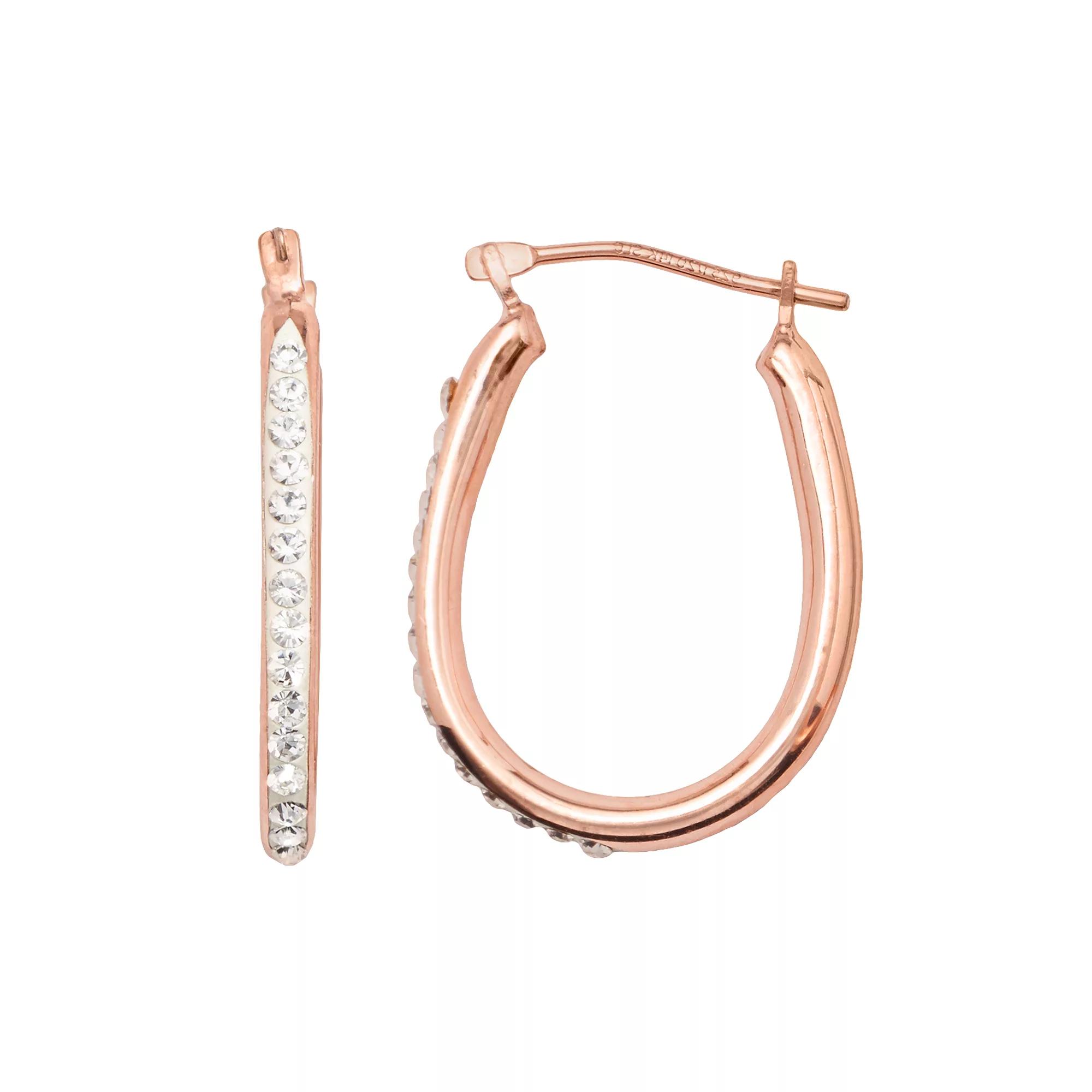 14k Gold-Bonded Sterling Silver Crystal U-Hoop Earrings, Women's, 14kt Rose Gold Product Image