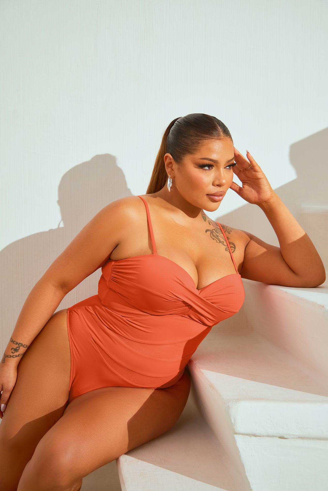 Poolside Vacation Mesh Cutout 1 Piece Swimsuit - Orange Product Image