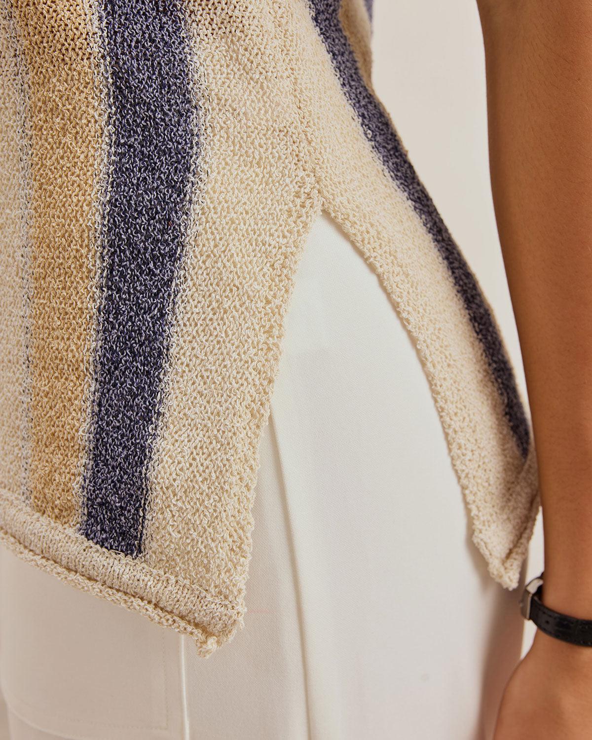 Blue Striped V Neck Tank Top Product Image