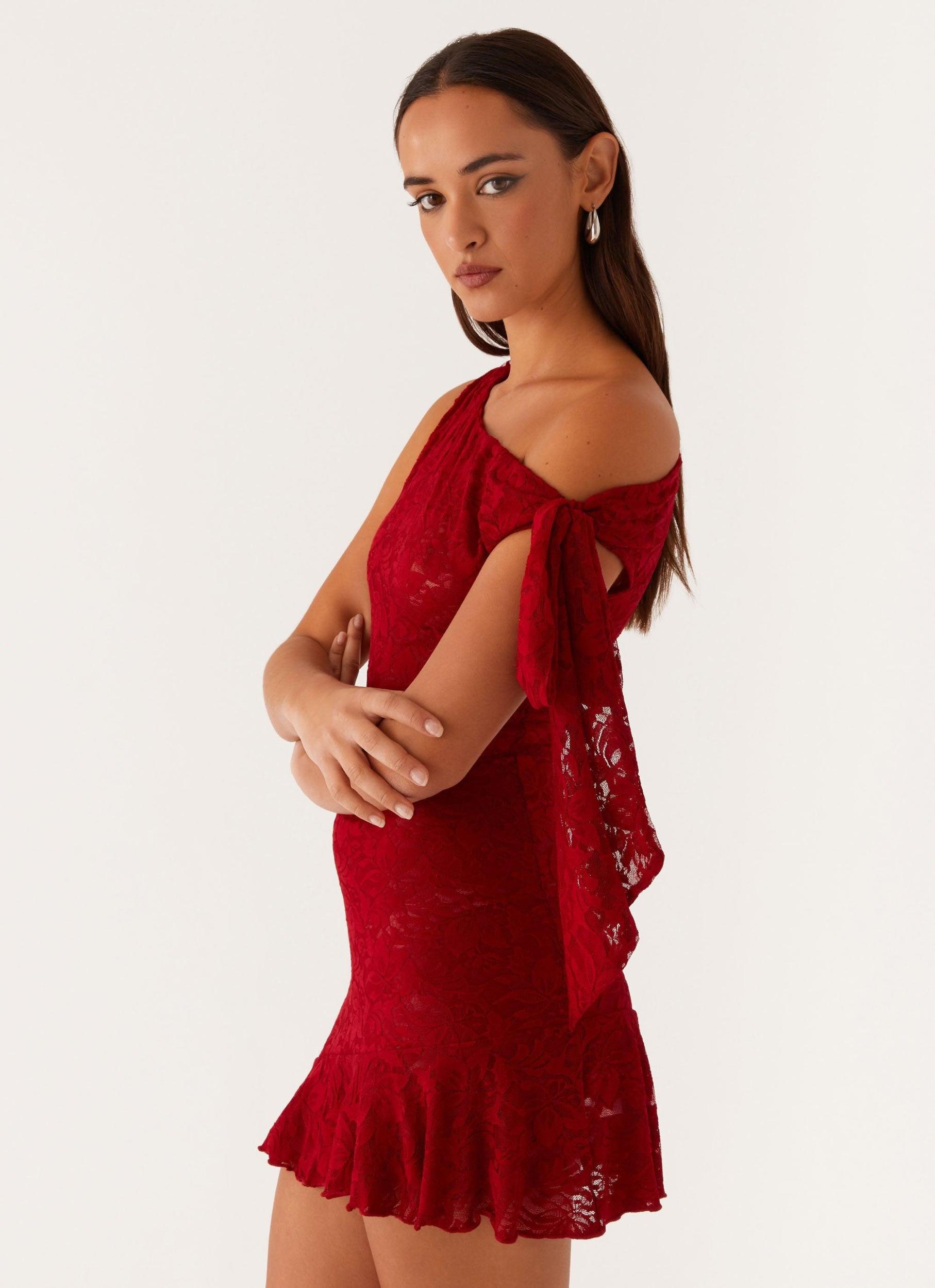 Palm House Lace Mini Dress - Red Product Image