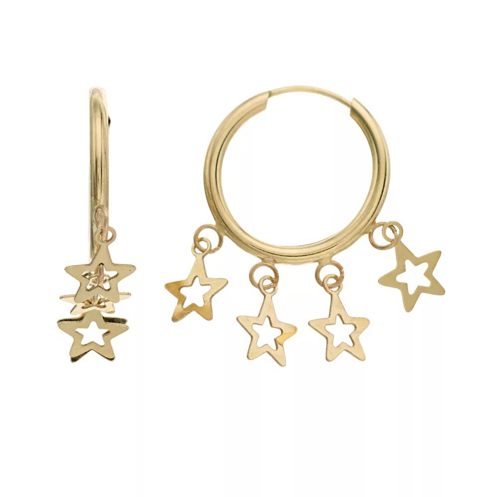 14k Gold Star Dangle Hoop Earrings, Women's Product Image