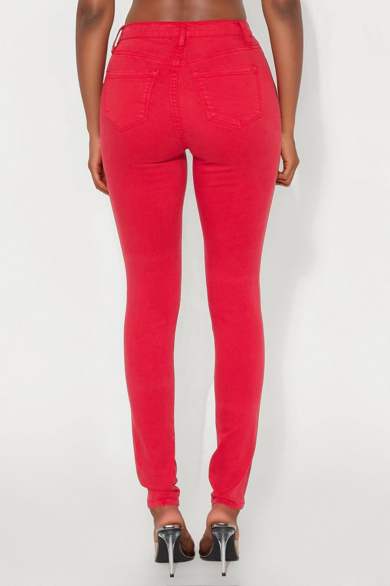 Tall Classic Color High Waist Skinny Jeans - Red Product Image