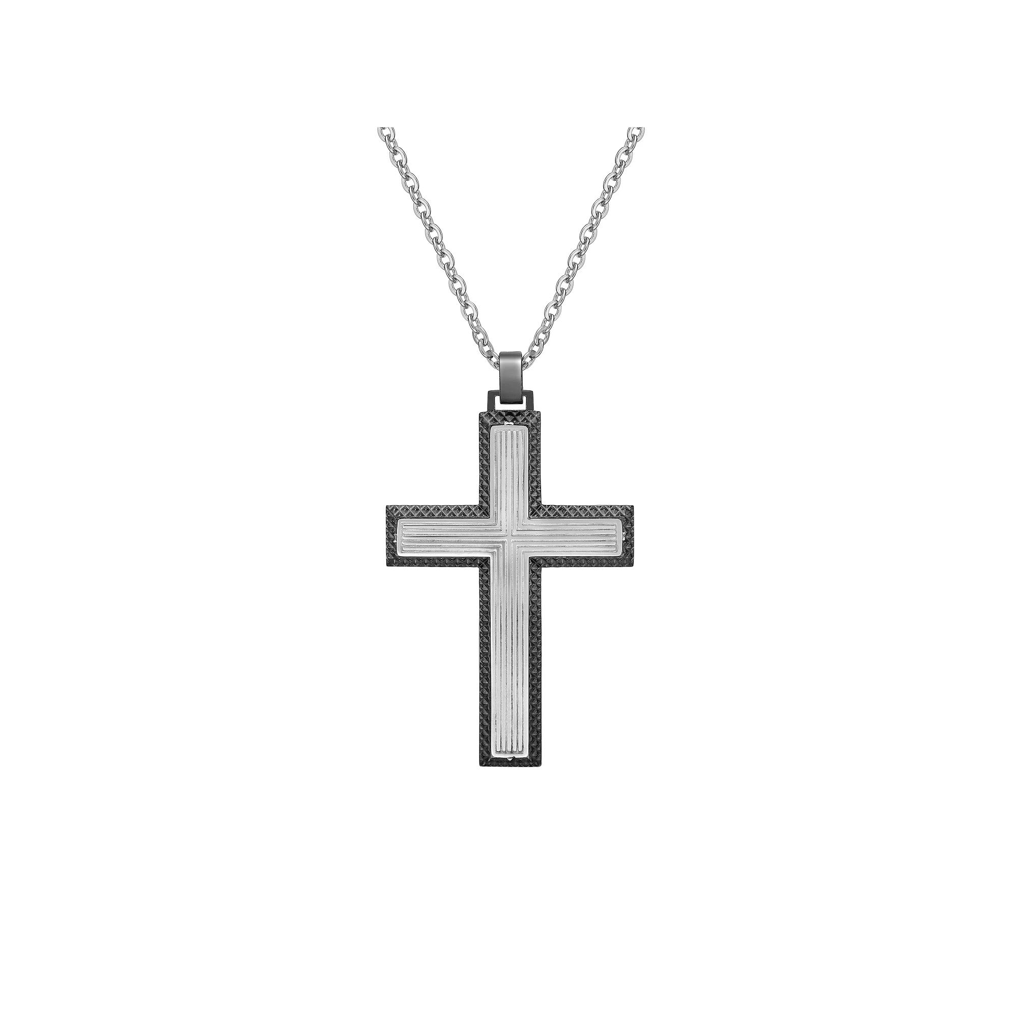 Men's LYNX Gray Ion-Plated Stainless Steel Cross Pendant Necklace, Size: 22" Product Image