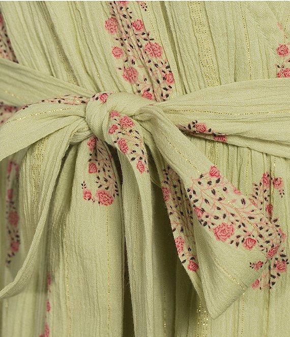 A Loves A Floral Metallic Striped Print Surplice V-Neck Short Ruffled Sleeve Tiered Maxi Dress Product Image