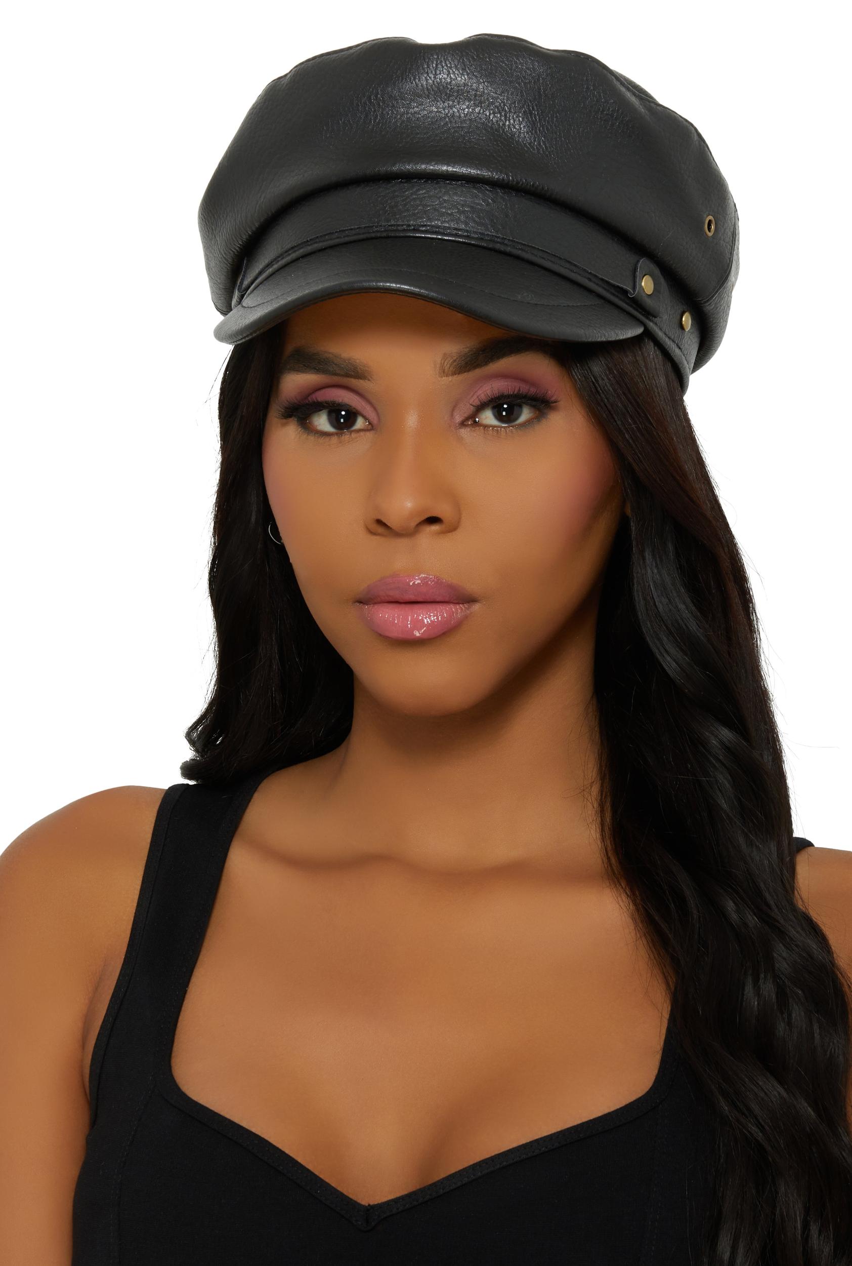 Faux Leather Cabbie Hat Female Product Image